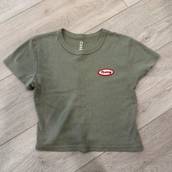 New! Cherry LA Baby Tee in Green XS - Picture 1 of 3
